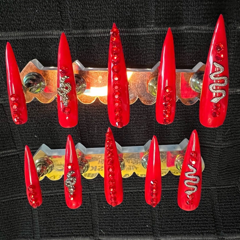 Crystal red press on nails XXL M